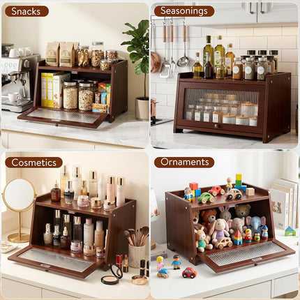 Wooden Bread Box for Kitchen Countertop with Clear Acrylic View Window