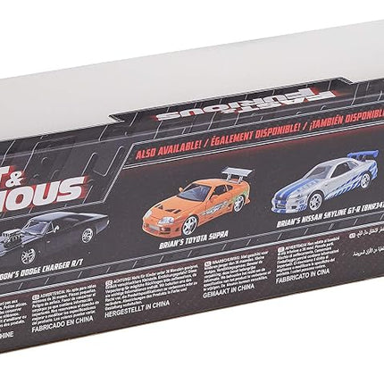 Fast & Furious Brian's Nissan Skyline GT-R R34 Silver & Nissan GT-R R34 Blue 1:32 Die Cast Car, Toys for Kids and Adults