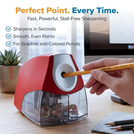 Bostitch Office Personal Electric Pencil Sharpener, Powerful Stall-Free Motor, High Capacity Shavings Tray, Red (EPS4-RED)