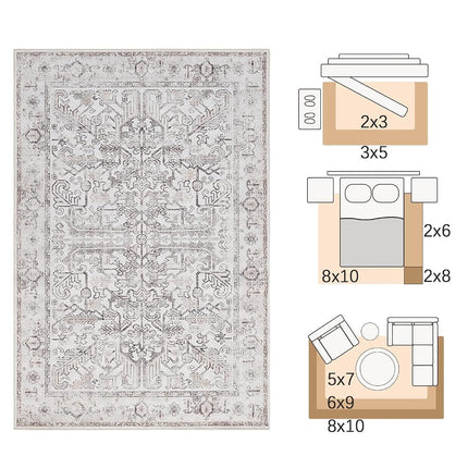 JINCHAN Antibacterial Runner Rug Washable Bohemian Hallway Rug 61x152CM Taupe Floral Thin Kitchen Mat Non Slip Carpet for Bathroom Kids Nursey Entryway Laundry Room Bedroom
