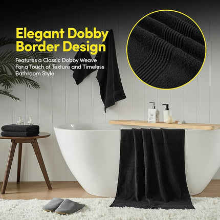 Juego de toallas de baño de 8 piezas – 100% algodón peinado – Baño + Mano + Toallas de cara – Toallas suaves y absorbentes con certificación Oeko-TEX con bordes duraderos de doble costura para baño o spa de invitados, Negro