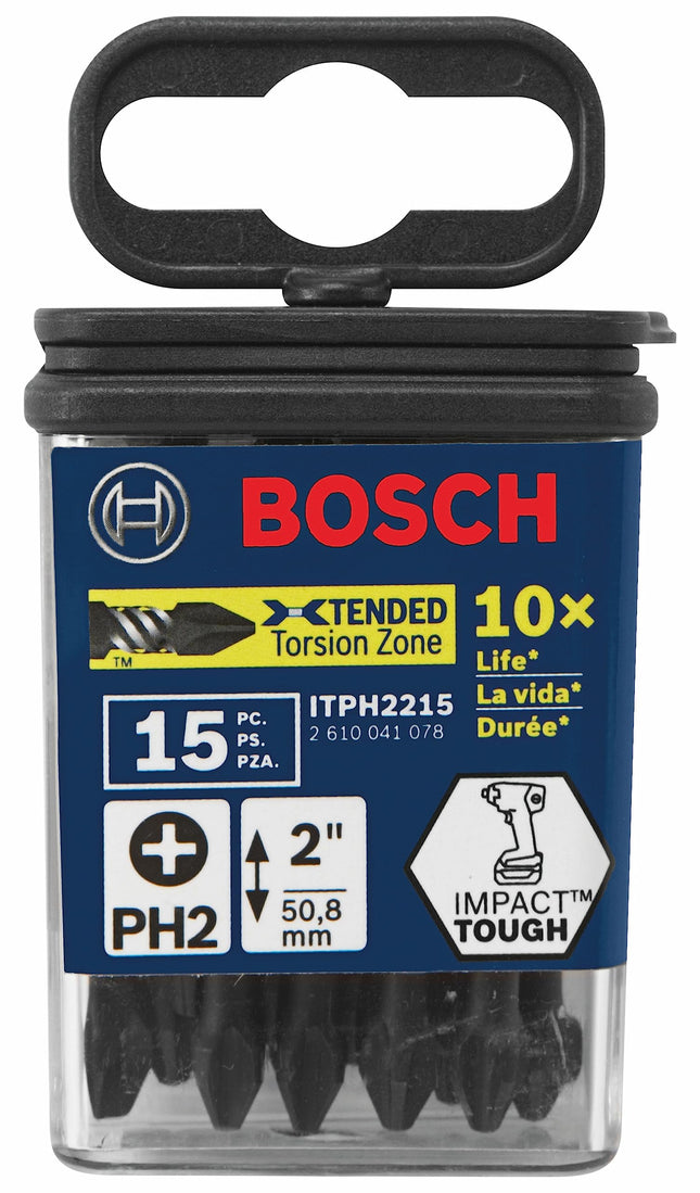 BOSCH ITPH2215 Paquete de 15 puntas de impacto Philips #2 de 2 pulgadas para atornillar
