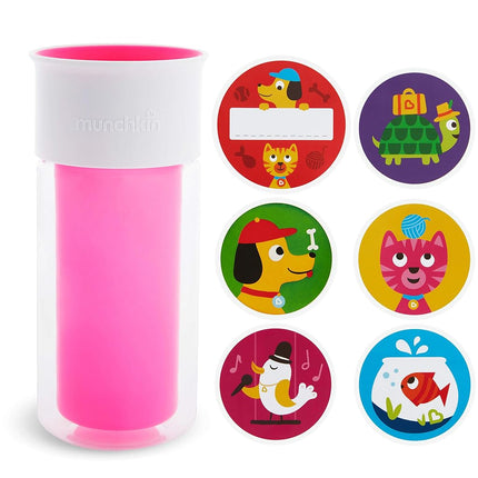 Munchkin Miracle 360 Insulated Sippy Cup, Includes Stickers to Customize Cup, 9 Ounce, Pink