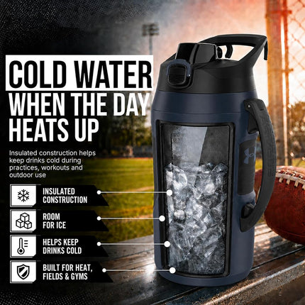 Under Armour Playmaker Sport Jug, Water Bottle with Handle, Foam Insulated & Leak Resistant, 64oz, Navy/Black