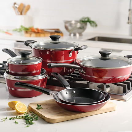 Tramontina Sicilia 10-Piece Non-Stick Aluminium Cookware Set, Raspberry