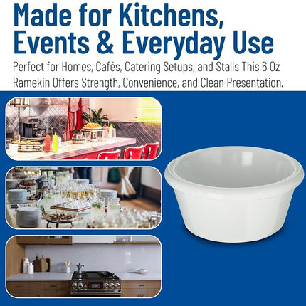 Carlisle FoodService Products Plastic Ramekins, Sauce Bowl For Catering, Kitchen, Restaurant, 6 Ounces, White
