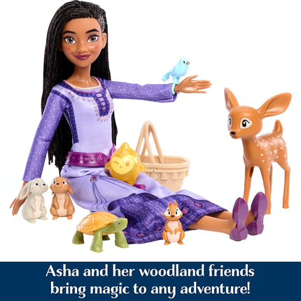 Mattel Disney Wish Woodland Animals of Rosas Playset - Asha 28cm Doll with 8 Figures & Accessories