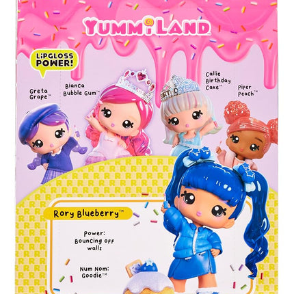 Yummiland Large Doll and Num Nom Lipgloss Pet - Rory Blueberry and Goodie - Scented Character Doll with DIY Lipgloss Kit - Suitable for Kids Ages 4+