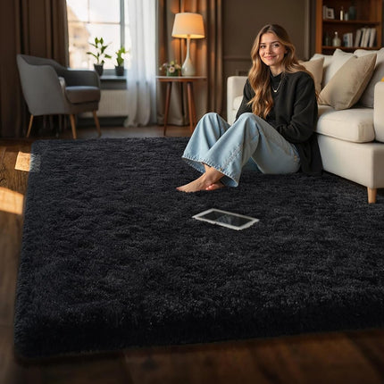 HOMORE - Black Area Rug for Bedroom 4x6 Furry Rug for Boys Girls Furry Rug for Living Room Large Rug Non Slip Home Decor Rug