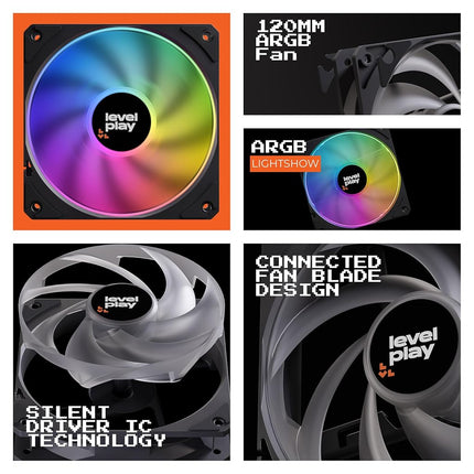 Ventilador Levelplay CF120 ARGB 120mm PWM 4 pines RGB direccionable 3 pines Ventilador de rendimiento individual