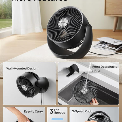 Dreo Desk Fan for Bedroom, 11 Inch Table Fans, 60ft Strong Airflow, 120° Vertical Manual, 3 Speeds, 28dB Quiet Air Circulator Fan，Black