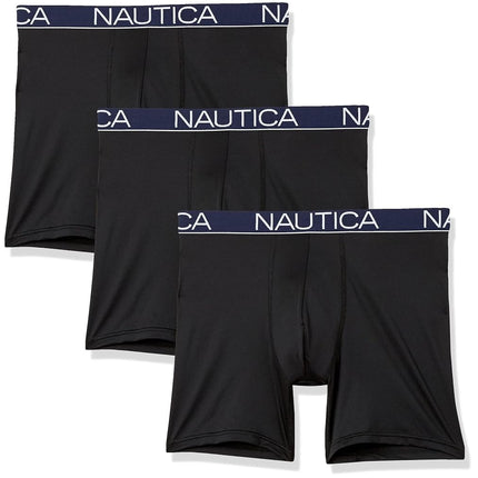 Nautica Men's Stretch Light Weight Mesh 3 Pack Boxer Brief, Black, S