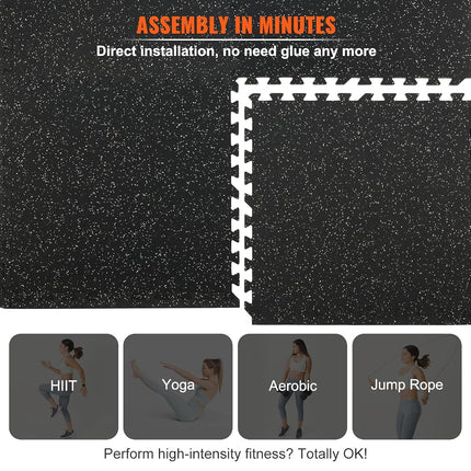 VEVOR 25 PCS 0.56 inch Thick Gym Floor Mats, 25" x 25" EVA Foam & Rubber Gym Flooring Workout Floor Mats with 100 sq.ft Coverage, Waterproof Exercise Puzzle Flooring for Gym, Home, Garage, Baseme