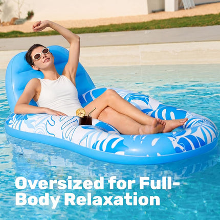 SLOOSH Inflatable Pool Floats Lounger Adult, Pool Float Lounge Raft Floaties Water Floating Recliner Chair with Cup Holders Foot Rest Swimming Floaty