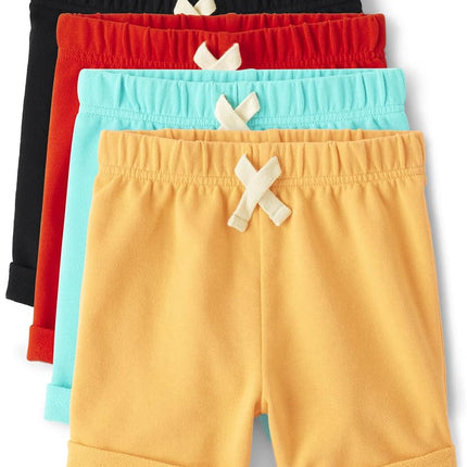 The Children's Place Short enfant bébé garçon à enfiler de tous les jours, Paquet de 4 Noir/Rouge/Aqua/Jaune, 4T