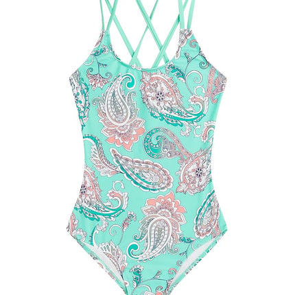 Kanu Surf Girls' Reese UPF 50 Beach Sport Criss-Cross One Piece Swimsuit, Summer Green, 16