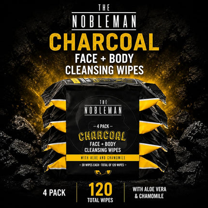 4 lingettes nettoyantes au charbon pour le visage et le corps, 120 unités