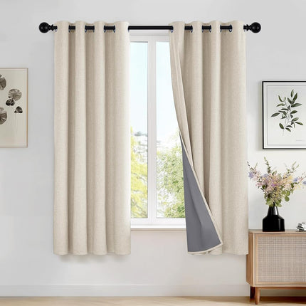 Deconovo Linen-Look 100% Blackout Curtains, Thermal Insulated Grommet Coating Drapes for Bedroom & Living Room, Cream 52W x 63L 2 Panels