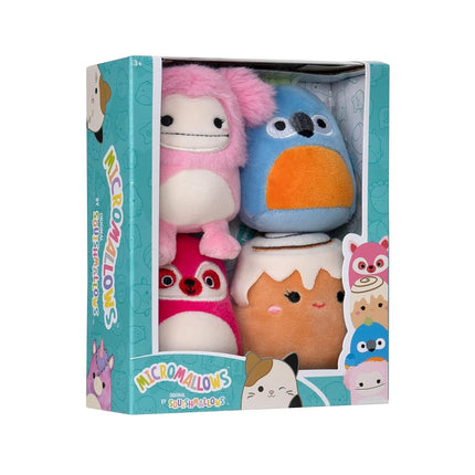 Squishmallows Original Micromallows 4-Pack – Brina Bigfoot, Chanel Cinnamon Roll, Lucia Lemur, Tenise Parrot