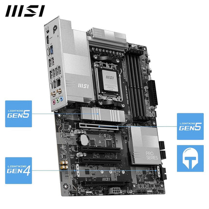 Placa base MSI PRO X870-P WIFI, ATX - Compatible con procesadores AMD Ryzen 9000/8000 / 7000, VRM AM5-60A SPS, DDR5 Memory Boost 8200+MT/s (OC), PCIe 5.0 x16 y 4.0 x16, M.2 Gen5, Wi-Fi 7, LAN de 5G