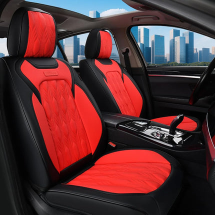 Coverado Car Seat Cover Full Set, Leather Seat Covers for Front and Rear, Waterproof Seat Covers 5 Seats, Luxury Car Seat Protectors Driver Seat Cushions Universal for Most Vehicles, Red