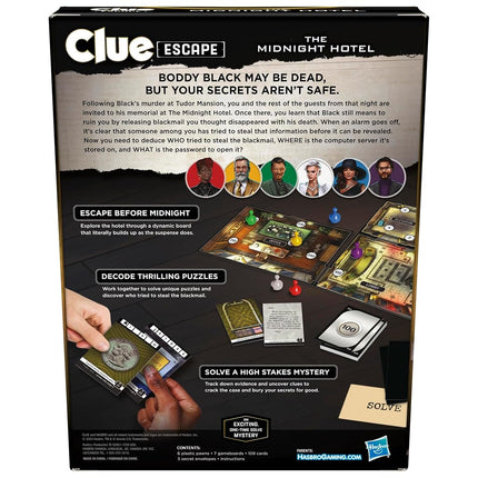 Hasbro Gaming Clue Escape: The Midnight Hotel Board Game, Clue Escape Room Game, 1-Time Solve Mystery Games, Family Games for Ages 10+, 1-6 Players, 90 Mins. Avg(F6417)