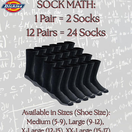 Dickies Men's Big & Tall Dri-tech Moisture Control Crew Socks Multipack, Black (12 Pairs), Shoe Size: 15-17