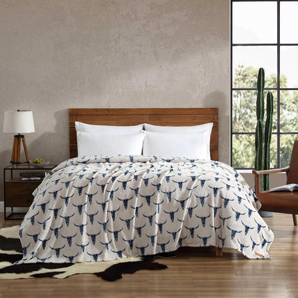 Wrangler - Throw Blanket, Soft Plush Fleece Bedding, Yellowstone Inspired, Western Decor for Bed or Couch (Plains Creek Blue, 50" x 70")