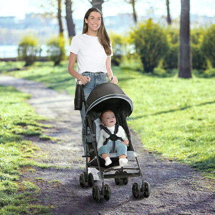Delta Children Jeep AdventureGlyde Lightweight Travel Stroller with Smoothest Ride and Compact Folding, 3-Position Recliner, Extra Large Storage Basket, Black/Grey