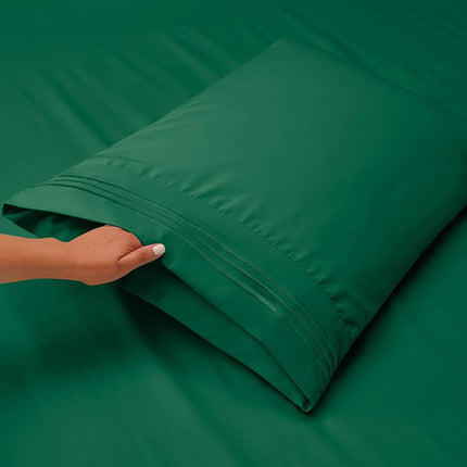 Hearth & Harbor Twin Size Sheets - 3 Piece Bed Sheet Set, Hotel Luxury Double Brushed Bed Sheets - Extra Soft Bedding Sheets & Pillowcases, Twin, Hunter Green
