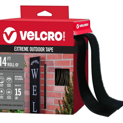 VELCRO Brand Extreme Outdoor Double Sided Tape | Holds up to 15 lbs on Brick or Other Rough Surfaces | UV & Weather Resistant | Heavy Duty 14ft Roll