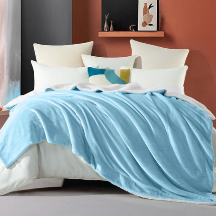 Elegant Comfort Ultra Soft Reversible Flannel Sherpa Blanket - Cozy Silky Fleece Throw for Couch, Bed - Plush Fuzzy Warm Winter Blanket for Gift, Twin XL, Aqua