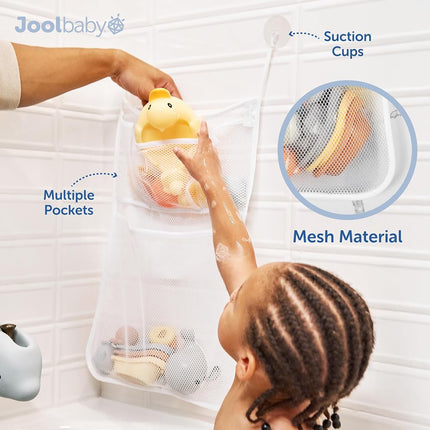 Jool Baby Bath Toy Storage Bag - Mesh Holder for Kids Bath Toys - Wall Suctions, Machine Washable