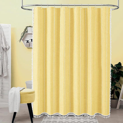 BTTN 54x78 Boho Farmhouse Linen Heavy Duty Cloth Shower Curtain Set, Yellow