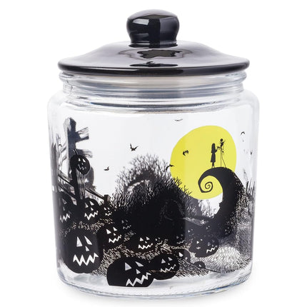 Silver Buffalo Disney L'Étrange Noël de Monsieur Jack de Tim Burton, Scène de Cimetière sur la Colline de la Lune, Bocal en Verre pour Biscuits, Friandises, Bonbons, avec Couvercle (Petit)