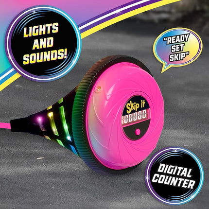 Skip It Retro Outdoor Toy, Light Up Ball and Digital Counter, Pink, Soft Foam Padded Ankle Ring, 79 cm Long, Screen Free Play, Toy for Boys, Girls, Kids Ages 5 and Up