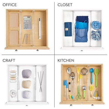 iDesign Linus Drawer Dividers, Plastic Drawer Separators in a Set of 2, Deep Drawer Organiser System, Clear