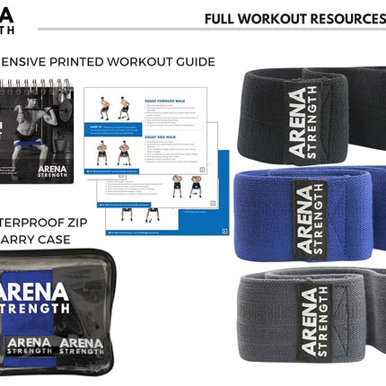 Arena Strength Fabric Booty Bands: Fabric Resistance Bands for Legs and Butt: 3 Pack Set. Perfect Workout Hip Band Resistance. Workout Program and Carry Case Included…