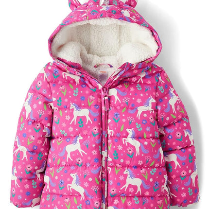 Gymboree girls And Toddler Puffer Jacket, Pink Unicorns, 12