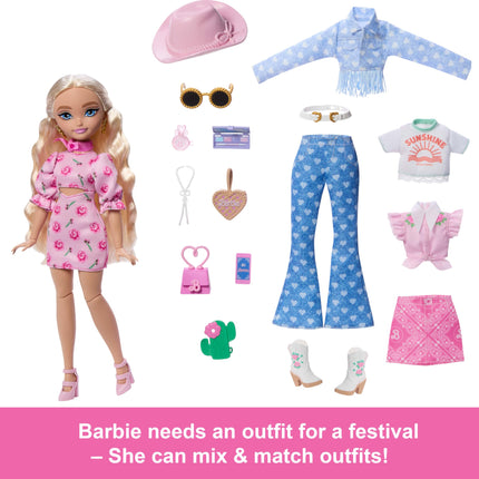 Barbie Dream Besties Festival Looks Set, Including Barbie “Malibu” Doll with Long, Blonde Stylized Hair, 10+ Removable Fashions & Accessories, JGH87