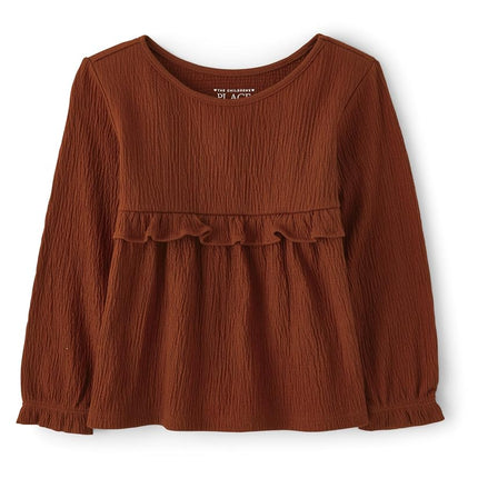 The Children's Place Blusa de manga larga con volantes para bebé, niña pequeña, color Hot Spice, 6-9 meses