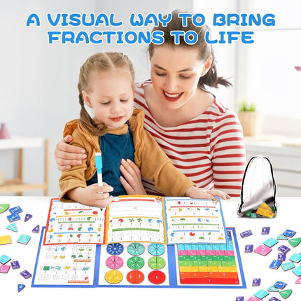 Magnetic Fraction Educational Puzzle, 120 Pcs Magnetic Fraction Puzzle for Kids, Math Manipulatives for Elementary School, Montessori Fraction Manipulatives Learning Toys for Kids