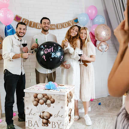 AmazingSpark 28in Jumbo Gender Reveal Gift Box Kit with Oversized Box Giant Pull Bows for Gender Reveal Baby Shower Birthday Party Decor (Neutral Bear)