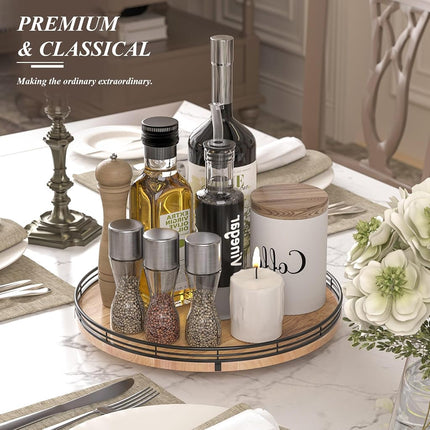 AMH 13-Inch Farmhouse Oak Lazy Susan Organizer for Table and Cabinet