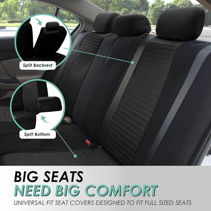 FH GROUP FH-FB060217 Fundas de Asiento de Coche de Tres Filas Trendy Elegance con 7 Reposacabezas, Compatibles con Airbag y Asiento Trasero Dividido, Color Negro Sólido - Se Adapta a la Mayoría de Coches, Camionetas, SUV o Furgonetas