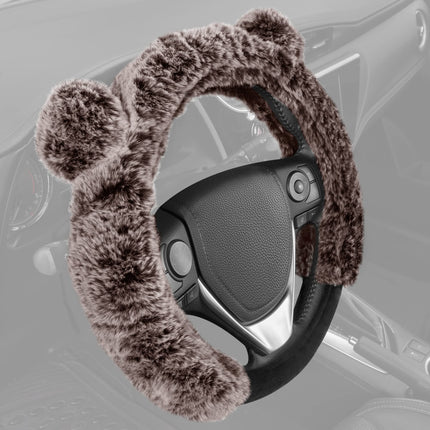BDK Bear Fur Steering Wheel Cover, Plush Faux Fur Fuzzy Steering Cover for Car Truck Van SUV, Standard Size Fits Wheels 14.5-15 in Diameter, Brown with Ears