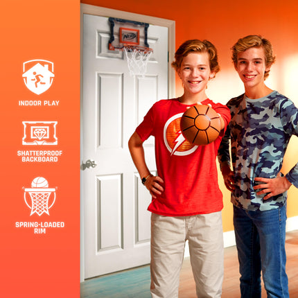 NERF Over the Door Mini Basketball Hoop Set - Pro Hoop Mini Hoop Set with NERF Foam Basketball - Steel Rim Great for Dunking - Perfect Bedroom + Office Accessory Hoop