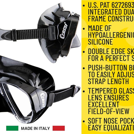 CRESSI Big Eyes Mask Clear/Azure - Single Big Eyes Mask for Diving and Snorkelling, Transparent/Azure, One Size, Adults
