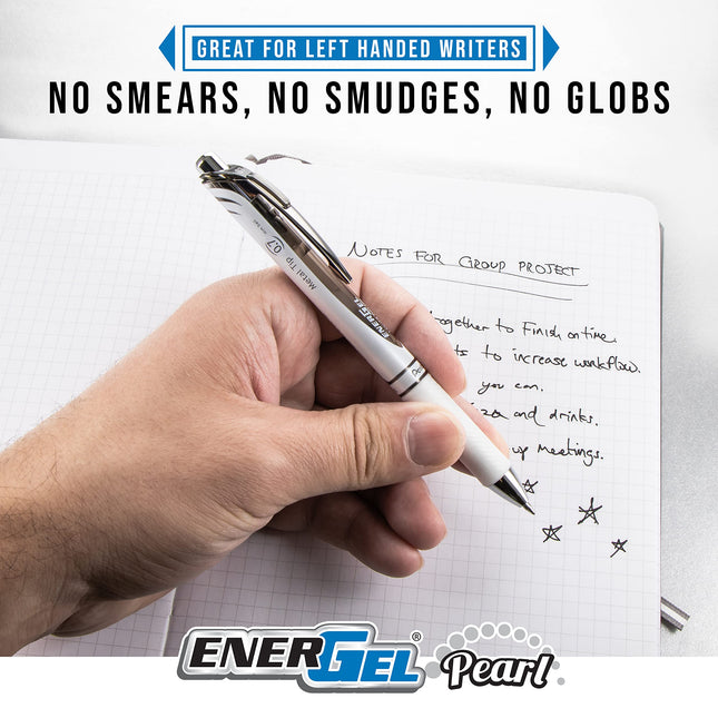 Pentel Energel Pearl Retractable Liquid Gel Pen .7Mm 4/Pkg-Black, Red, Blue & Violet Inks