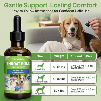 Pet Wellbeing Throat Gold for Dogs - Natural Herbal Cough, Throat and Respiratory Support for Dogs - 2 oz(59ml)